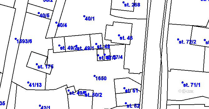 Parcela st. 57/4 v KÚ Ústí u Vsetína, Katastrální mapa