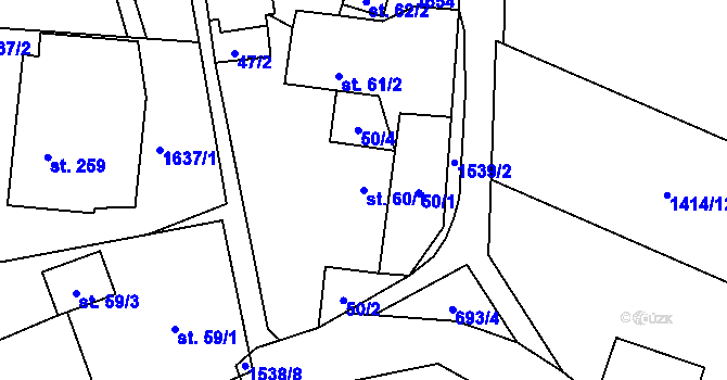 Parcela st. 60/1 v KÚ Ústí u Vsetína, Katastrální mapa