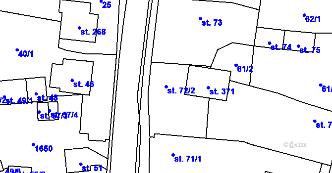 Parcela st. 72/2 v KÚ Ústí u Vsetína, Katastrální mapa