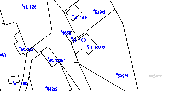 Parcela st. 128/2 v KÚ Ústí u Vsetína, Katastrální mapa