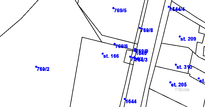 Parcela st. 166 v KÚ Ústí u Vsetína, Katastrální mapa