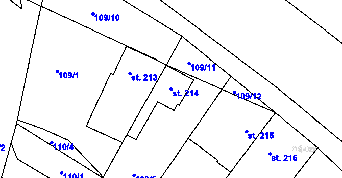 Parcela st. 214 v KÚ Ústí u Vsetína, Katastrální mapa
