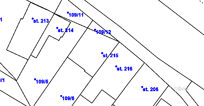 Parcela st. 215 v KÚ Ústí u Vsetína, Katastrální mapa
