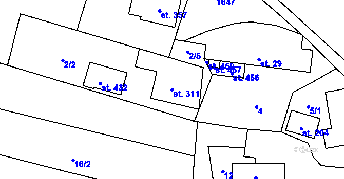 Parcela st. 311 v KÚ Ústí u Vsetína, Katastrální mapa