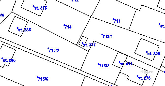Parcela st. 377 v KÚ Ústí u Vsetína, Katastrální mapa