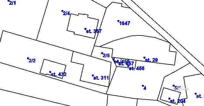 Parcela st. 2/5 v KÚ Ústí u Vsetína, Katastrální mapa