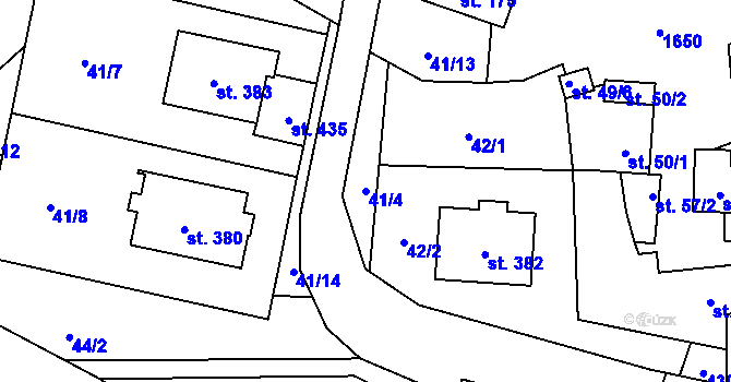 Parcela st. 41/4 v KÚ Ústí u Vsetína, Katastrální mapa