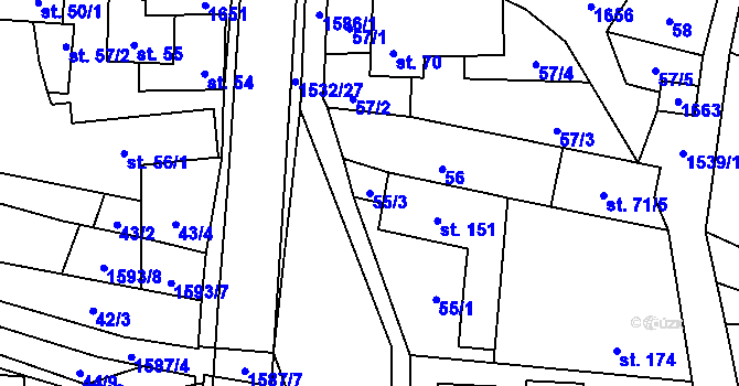 Parcela st. 55/3 v KÚ Ústí u Vsetína, Katastrální mapa