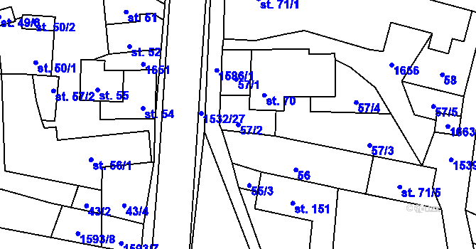 Parcela st. 57/2 v KÚ Ústí u Vsetína, Katastrální mapa