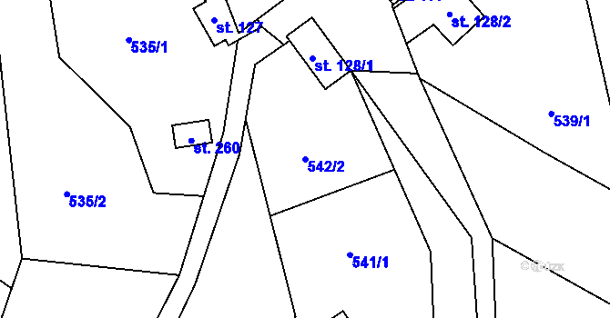 Parcela st. 542/2 v KÚ Ústí u Vsetína, Katastrální mapa