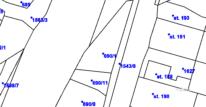 Parcela st. 690/1 v KÚ Ústí u Vsetína, Katastrální mapa