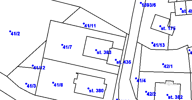 Parcela st. 383 v KÚ Ústí u Vsetína, Katastrální mapa