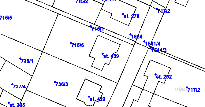 Parcela st. 439 v KÚ Ústí u Vsetína, Katastrální mapa