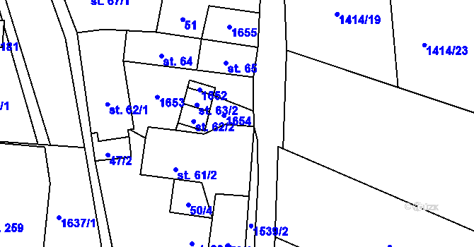 Parcela st. 66/2 v KÚ Ústí u Vsetína, Katastrální mapa