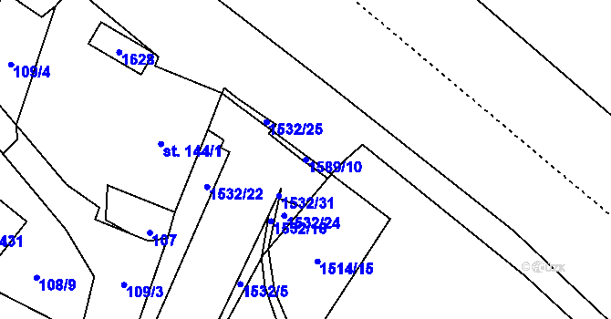 Parcela st. 1589/10 v KÚ Ústí u Vsetína, Katastrální mapa