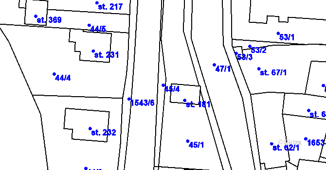 Parcela st. 45/4 v KÚ Ústí u Vsetína, Katastrální mapa