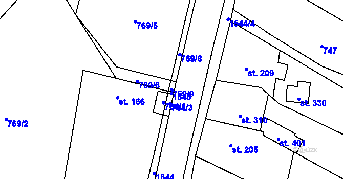 Parcela st. 769/9 v KÚ Ústí u Vsetína, Katastrální mapa
