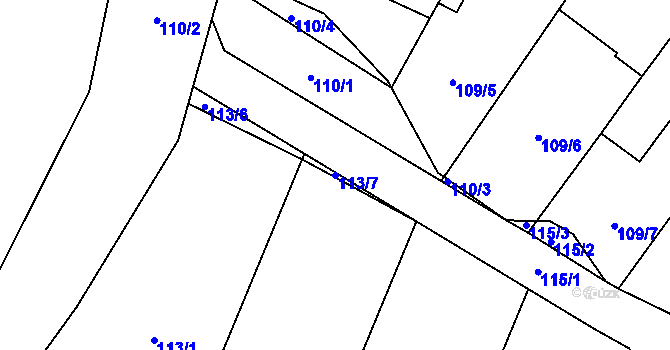 Parcela st. 113/7 v KÚ Ústí u Vsetína, Katastrální mapa
