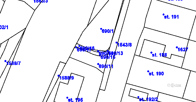 Parcela st. 690/14 v KÚ Ústí u Vsetína, Katastrální mapa