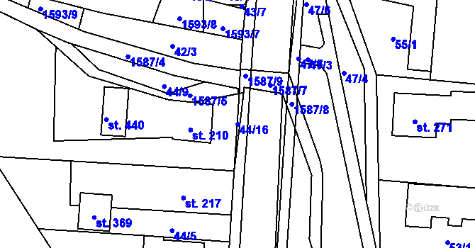 Parcela st. 44/16 v KÚ Ústí u Vsetína, Katastrální mapa