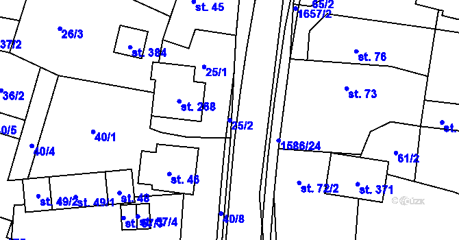 Parcela st. 25/2 v KÚ Ústí u Vsetína, Katastrální mapa