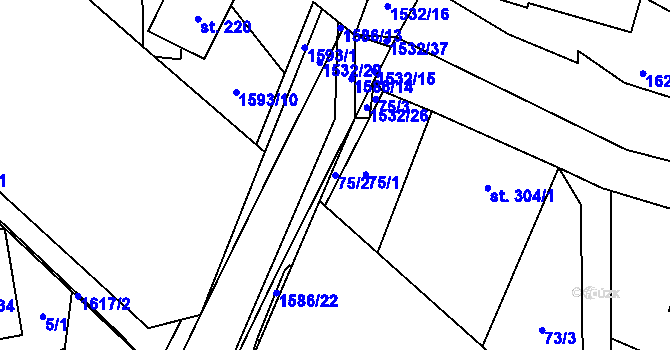 Parcela st. 75/2 v KÚ Ústí u Vsetína, Katastrální mapa