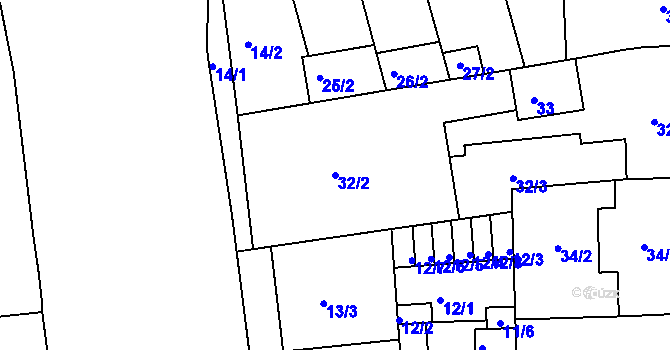 Parcela st. 32/2 v KÚ Ústí nad Labem, Katastrální mapa
