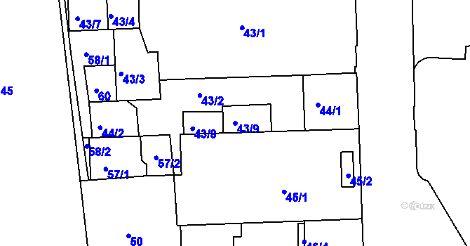 Parcela st. 43/9 v KÚ Ústí nad Labem, Katastrální mapa