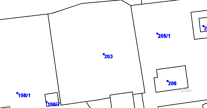 Parcela st. 203 v KÚ Ústí nad Labem, Katastrální mapa