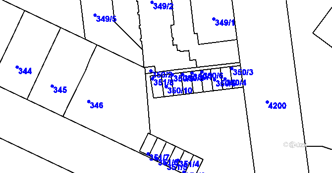 Parcela st. 350/10 v KÚ Ústí nad Labem, Katastrální mapa