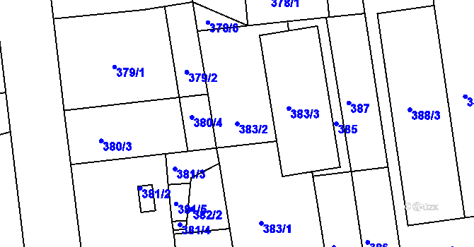 Parcela st. 383/2 v KÚ Ústí nad Labem, Katastrální mapa