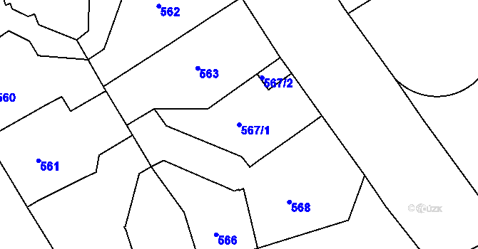 Parcela st. 567/1 v KÚ Ústí nad Labem, Katastrální mapa