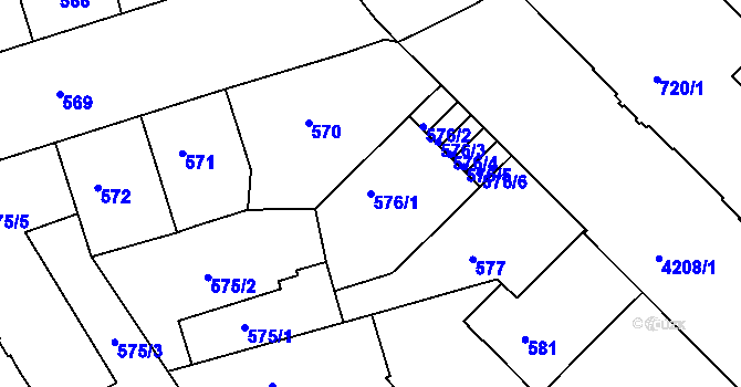 Parcela st. 576/1 v KÚ Ústí nad Labem, Katastrální mapa