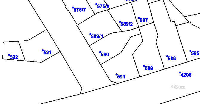 Parcela st. 590 v KÚ Ústí nad Labem, Katastrální mapa