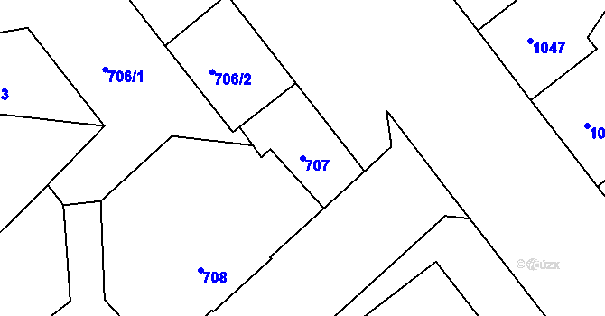 Parcela st. 707 v KÚ Ústí nad Labem, Katastrální mapa