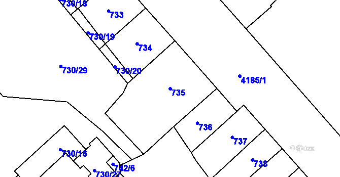 Parcela st. 735 v KÚ Ústí nad Labem, Katastrální mapa