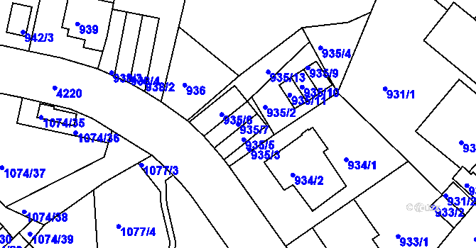 Parcela st. 935/7 v KÚ Ústí nad Labem, Katastrální mapa