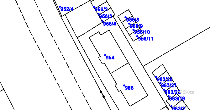 Parcela st. 954 v KÚ Ústí nad Labem, Katastrální mapa