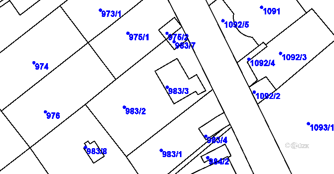Parcela st. 983/3 v KÚ Ústí nad Labem, Katastrální mapa