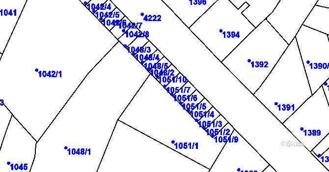 Parcela st. 1051/7 v KÚ Ústí nad Labem, Katastrální mapa