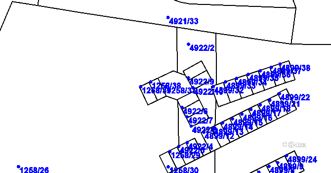 Parcela st. 1258/37 v KÚ Ústí nad Labem, Katastrální mapa