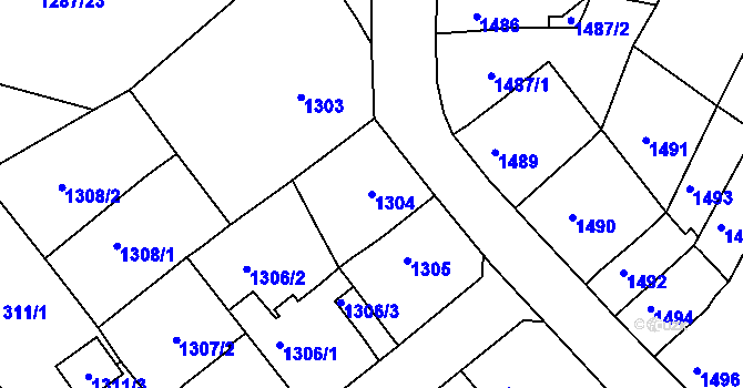 Parcela st. 1304 v KÚ Ústí nad Labem, Katastrální mapa