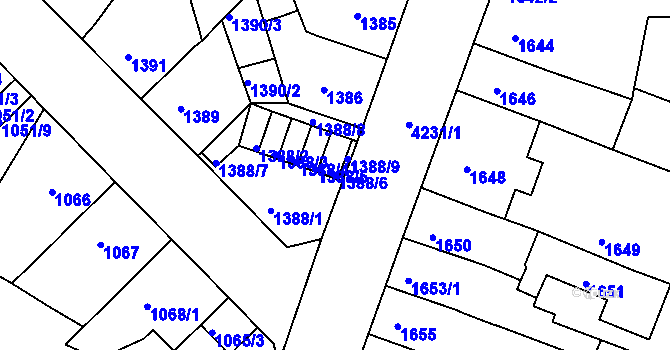 Parcela st. 1388/6 v KÚ Ústí nad Labem, Katastrální mapa