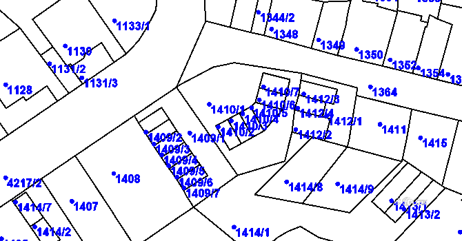 Parcela st. 1410/3 v KÚ Ústí nad Labem, Katastrální mapa