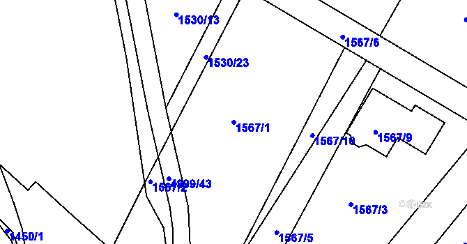 Parcela st. 1567/1 v KÚ Ústí nad Labem, Katastrální mapa