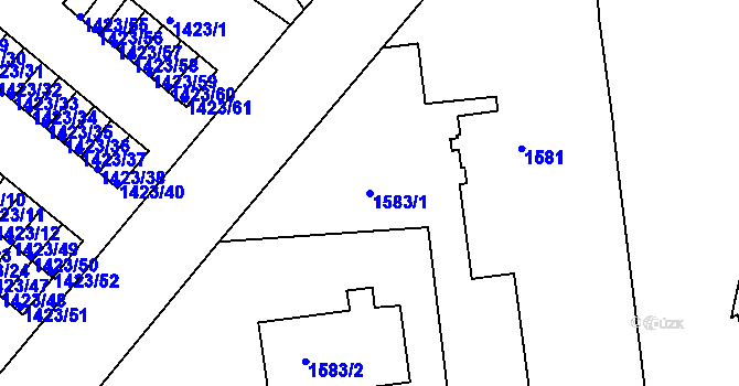 Parcela st. 1583/1 v KÚ Ústí nad Labem, Katastrální mapa