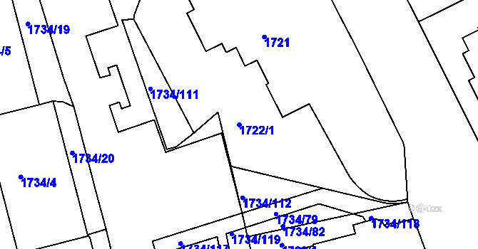 Parcela st. 1722/1 v KÚ Ústí nad Labem, Katastrální mapa