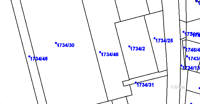 Parcela st. 1734/48 v KÚ Ústí nad Labem, Katastrální mapa