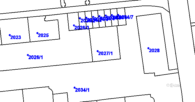 Parcela st. 2027/1 v KÚ Ústí nad Labem, Katastrální mapa