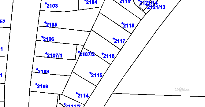 Parcela st. 2116 v KÚ Ústí nad Labem, Katastrální mapa